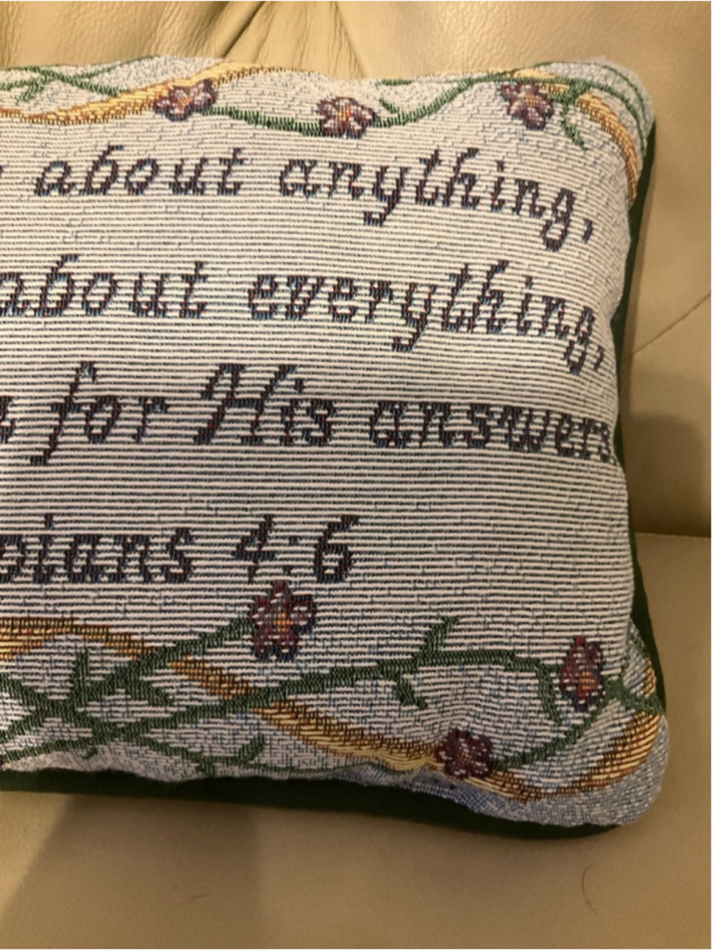 Christian Bible Verse Decorative Throw Pillow Philippians 4:6 Tapestry Green - Picture 4 of 4